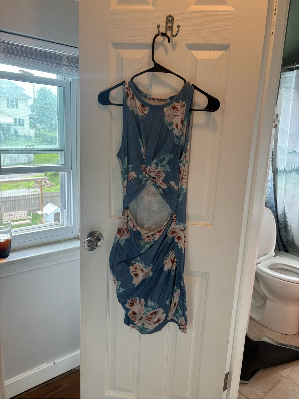 Floral Twist-Front Blue Women's Dress